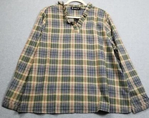 NEW Allegra K Top Women’s Extra Large XL Plaid Long Sleeve Blouse Ruffle V Neck - Picture 1 of 11