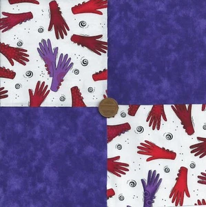 Red Gloves Purple Swirl Cotton Fabric Quilt Squares zg1 - Picture 1 of 3