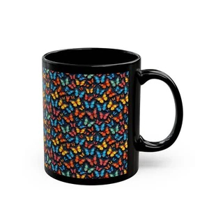 Butterfly Pattern Black Coffee Mug - Gift for Nature Lovers (11 oz. & 15 ox.) - Picture 1 of 13