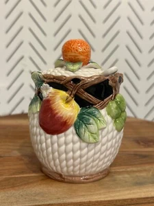Fitz & Floyd Mediterranean Fruit Sugar Bowl Jam Jar w/ Lid & Spoon Vintage 1992 - Picture 1 of 10