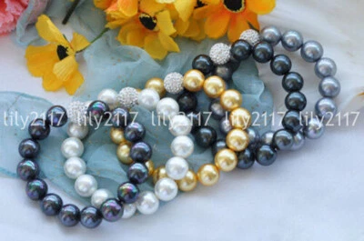 Brazalete elástico 5 colores 8/10/12/14 mm concha de perlas redondas del mar del sur 7,5" AAA Foto 1 de 3