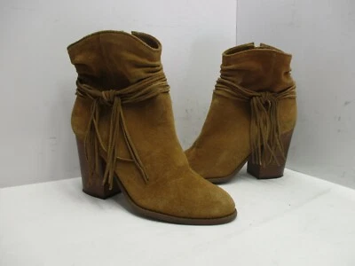 JESSICA SIMPSON SESLEY Golden Brown Suede Leather Fringe Heel Ankle Boots 10 M - Image 1 of 4