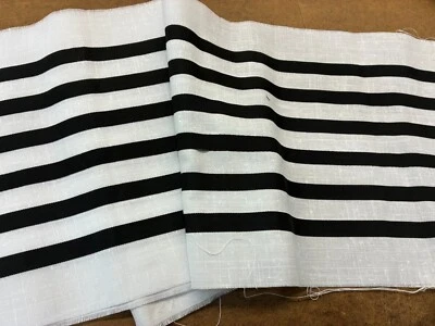 Tela tipo lino blanco con rayas de cinta de grosgrain negro 106" x 12" Foto 1 de 4