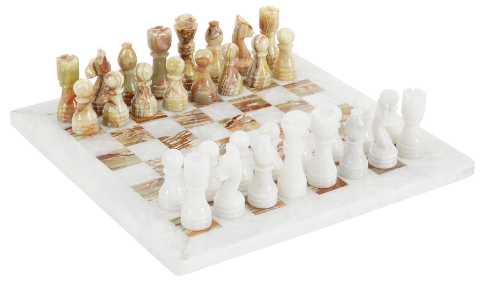 Radicaln Handmade White and Green Onyx Marble Full Chess Game Original Set Games