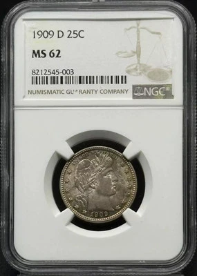 1909 D Barber Quarter Head NGC MS-62 Rainbow Toning - Image 1 of 2