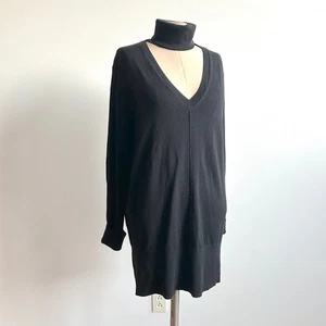 TOME Collective schwarz lang V-Ausschnitt T-Ausschnitt Pullover Kleid Gr. M 8 10 Wolle - Bild 1 von 10