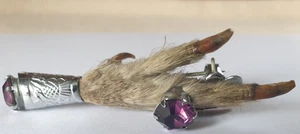 VINTAGE GROUSE FOOT BROOCH WITH AMETHYST CRYSTAL RING AND CAP - Picture 1 of 6