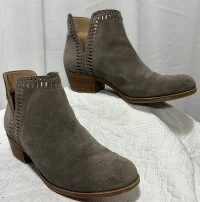 Botines Lucky Brand Tacón Bajo Talla 9 M Gris Cuero Gamuza Lateral Dividido Sin Cordones Foto 1 de 4
