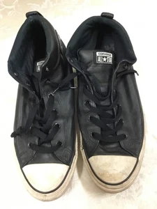Converse Chuck Taylor All Star Hi Black Leather Men 13 skater Shoes 143727C sk8 - Picture 1 of 9