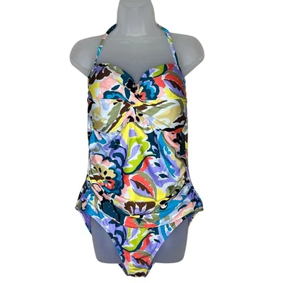 Anne Cole 多彩花卉吊带连体泳衣 16 码度假夏季 — 第 1/4 张图片