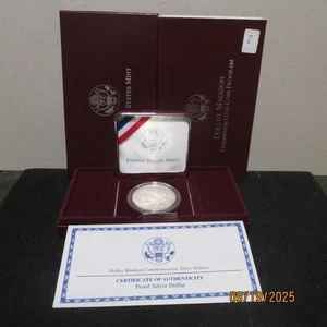 Proof Commemorative 90% Silver Dollar in box with COA 1999 P Dolley Madison - Picture 1 of 3