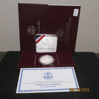 Proof Commemorative 90% Silver Dollar in box with COA 1999 P Dolley Madison - Image 1 of 3