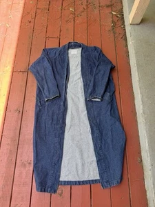 VINTAGE Women's Large Sundance Dark Wash Long Duster Jean Jacket 1980's - Picture 1 of 9