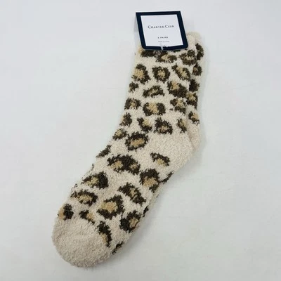 Calcetines Charter Club para mujer talla única para la mayoría de los calcetines de mantequilla difusa con estampado de animales de leopardo Foto 1 de 4