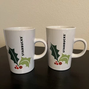 Juego de 2 tazas de café Starbucks 2011 Christmas Holly Berry altas blancas 10,6 oz - Imagen 1 de 6