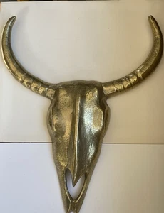 Gold Brass Bull Skull Wall Hanging - Picture 1 of 9