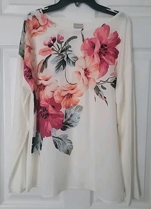 Neu mit Etikett Gr. 1 Chicos Langarm-Top UVP 69,50 $, Blumenmuster vorne gewebt/Strick hinten - Bild 1 von 8