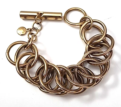 J CREW assinado tom dourado corrente robusta elo aberto tecido círculos declaração grossa - Imagem 1 de 4