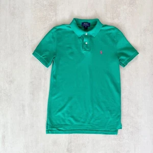 Polo Ralph Lauren Womens Polo Shirt Sz M Seafoam Green Retro Cotton Pink Logo - Picture 1 of 8