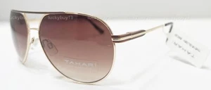 NWT TAHARI TH 516  Brown Gold Aviator Authentic Sunglasses Gift idea /370/ New - Picture 1 of 8