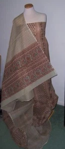5yds INDIAN BLOCK PRINT LOOK FABRIC W/ SHAWL PRINT TO MATCH BEIGE GREENS ETC - Picture 1 of 5