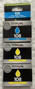 Lexmark 108 Cyan & Yellow Ink Cartridges 3 Pack 14N0337 14N0342 OEM Retail Boxes - Picture 1 of 13
