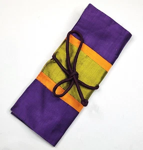 Rotolo portagioie triplo seta viola verde arancione imbottito anello - Foto 1 di 10