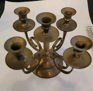 Vintage Mini-Candelabra 4 Arms 5 Candle Holders Solid Brass. Original Patina - Picture 1 of 4