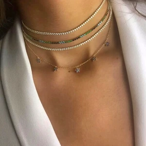 18k Gold Plated Tennis Necklace made w Swarovski Crystal 3mm Stone LOVE Pendant - Picture 1 of 21