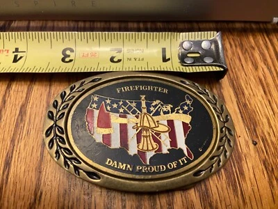 Hebilla de cinturón bombero maldito orgulloso de ello herencia latón naranja ca Foto 1 de 2