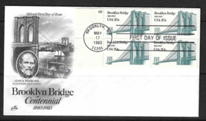 US SC # 2041 Brooklyn Bridge FDC BLK4 / Plate Number . Artcraft Cachet. - Picture 1 of 1