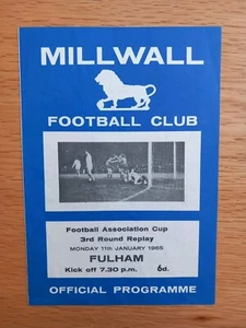Football Programme MILLWALL v FULHAM FA Cup 3rd Round Replay Jan 1965 - Picture 1 of 3