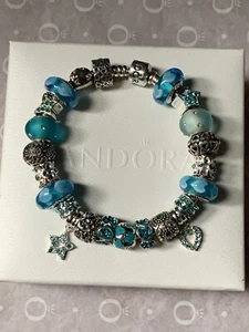 Authentic Pandora Sterling Silver Chain Bracelet with 23 Charm Beads - Picture 1 of 7