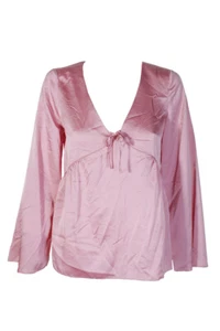 Kensie Cameo Pink Long-Sleeve Satin Empire-Waist Blouse M - Picture 1 of 3