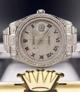 Rolex Men's Datejust 41mm Oyster Steel Watch Iced 11ct Diamonds Ref: 116300 - Picture 1 of 8
