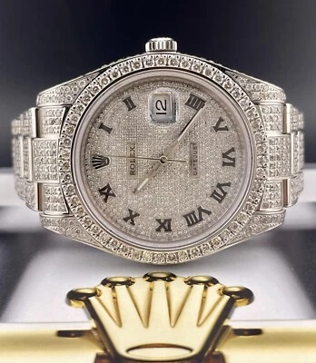 Rolex Men's Datejust 41mm Oyster Steel Watch Iced 11ct Diamonds Ref: 116300 - Image 1 of 4