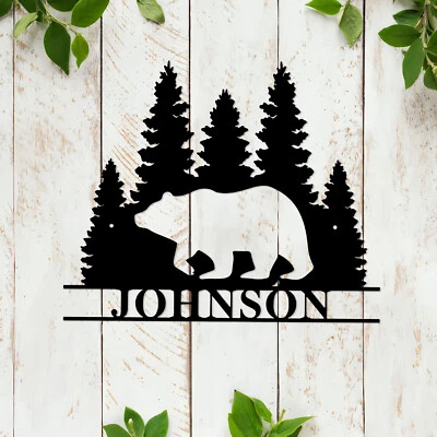Letrero de pared de metal de oso decoración nombre personalizado regalo de inauguración de casa Foto 1 de 3