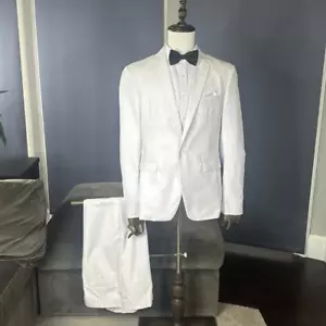 Men’s White 2 piece Formal Suit Slim Fit Notch Lapel Size 40 Jacket 36 Pants NWT - Picture 1 of 16