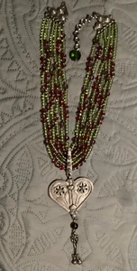 Ben-Anum vintage Pewter Heart Multi Strand Beaded Necklace 18 inches - Picture 1 of 8