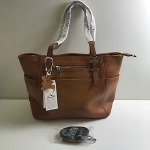 Over Earth Women Genuine Leather Tote Shoulder Bag w Multi Pockets & Strap Brown - Picture 1 of 10