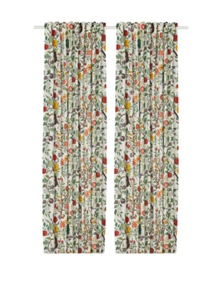 IKEA VILDPERSILJA PANEL CURTAINS 1 PAIR BOTANICAL-FLORAL WHITE & MULTI 57" x 98" - Image 1 of 3