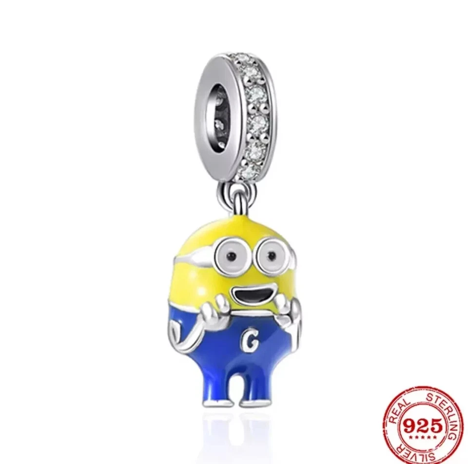 纯银水晶 MINIONS BOB DESPICABLE ME 手镯小饰品珠子和口袋 — 第 1/3 张图片