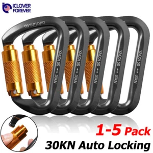 30KN Heavy Duty Auto Locking Climbing Carabiner Aluminum D Ring Clips Twist Lock - Picture 1 of 14