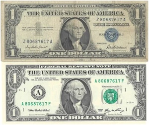 ZWEI PASSENDE SERIENNUMMERN FEDERAL RESERVE SCHEIN SILBER ZERTIFIKAT - Bild 1 von 24