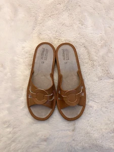 Women's 100% Natural Leather Slippers Mules Slip On Open Sandals Slide Size 3-8 - Picture 1 of 8