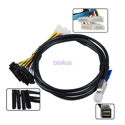 100cm/200cm SFF-8644 to 4X SFF-8482 Mini SAS Internal HD w/IDE Power Cable 1M/2M - Image 1 of 4