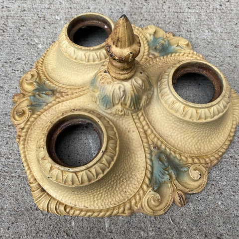 Antique Moe Bridges Art Deco Ornate Polychrome Cast Flush Ceiling Light Fixture Cover