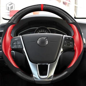 Cubierta de volante negra de fibra de carbono rojo cuero hágalo usted mismo para Volvo XC60/S90/V40 - Imagen 1 de 8