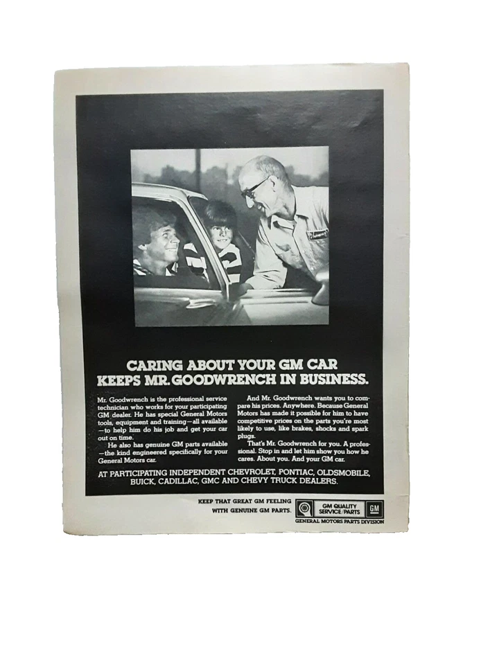 1978 Mr Goodwrench GM механик забота о вашем автомобиле оригинальная печатная реклама 70-х - Изображение 1 из 1