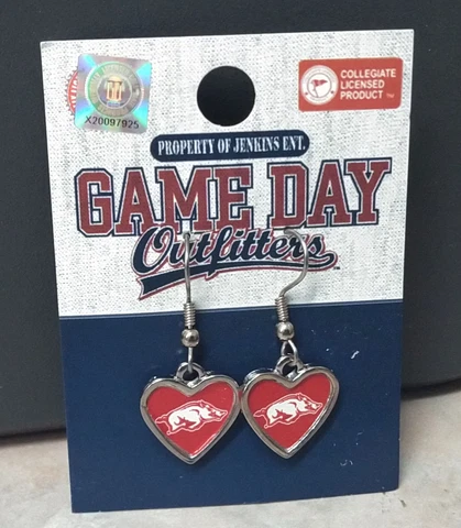 University of Arkansas Razorbacks Red / White Heart Earrings ( Game Day Outfitte Cover
